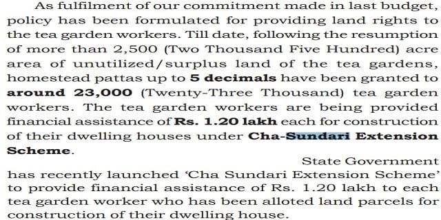 West Bengal Chaa Sundari Extension Scheme Benefits