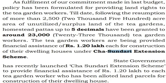 West Bengal Chaa Sundari Extension Scheme Benefits